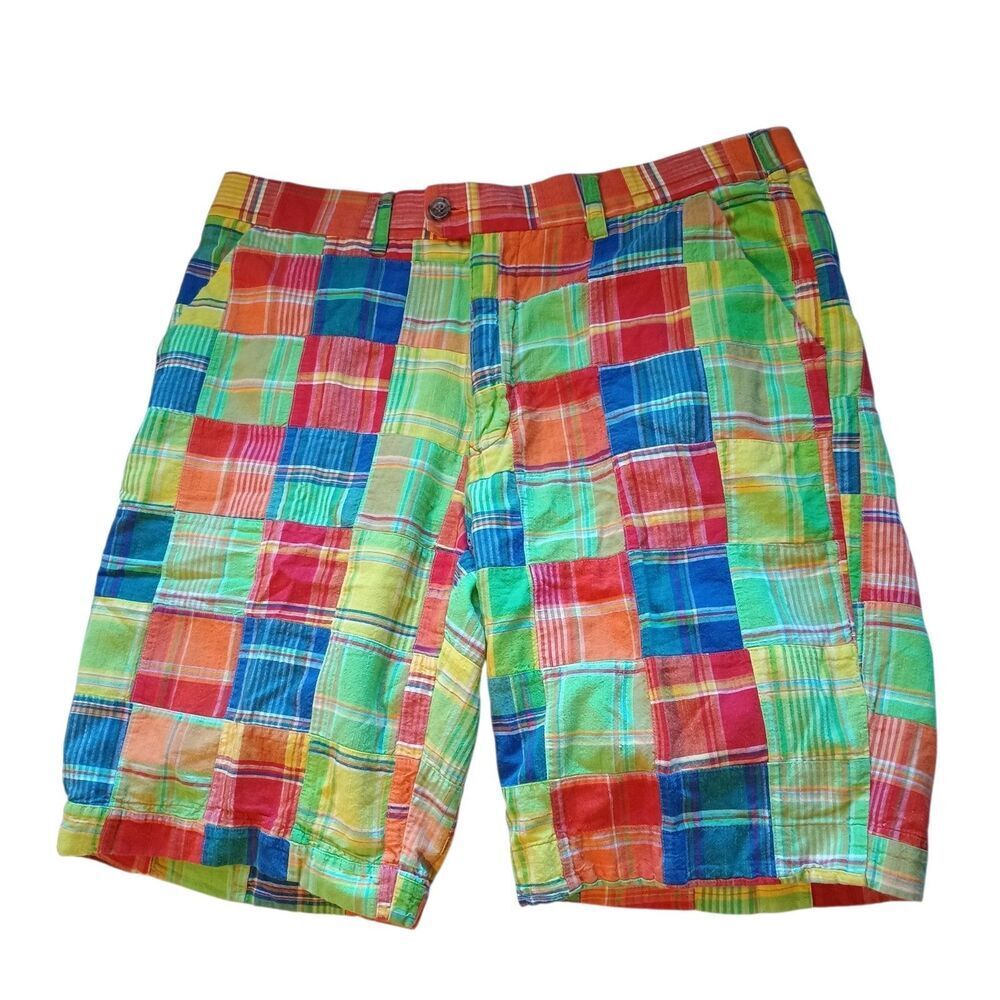 Loudmouth Golf Shorts Rainbow Patchwork Madras Plaid Mens 38 (36 actual) Cotton
